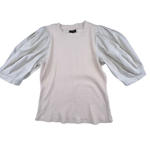 WHO WHAT WEAR Tops - Who What Wear Blouse Small Ribbed Knit Modern Chic Contrast Puff Sleeve Top
